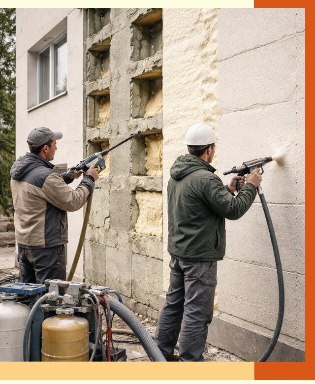 Заполнение пустот фасада в Лесозаводске от 4652 руб. — утепление пустот облицовки | ТепломастерЛсз