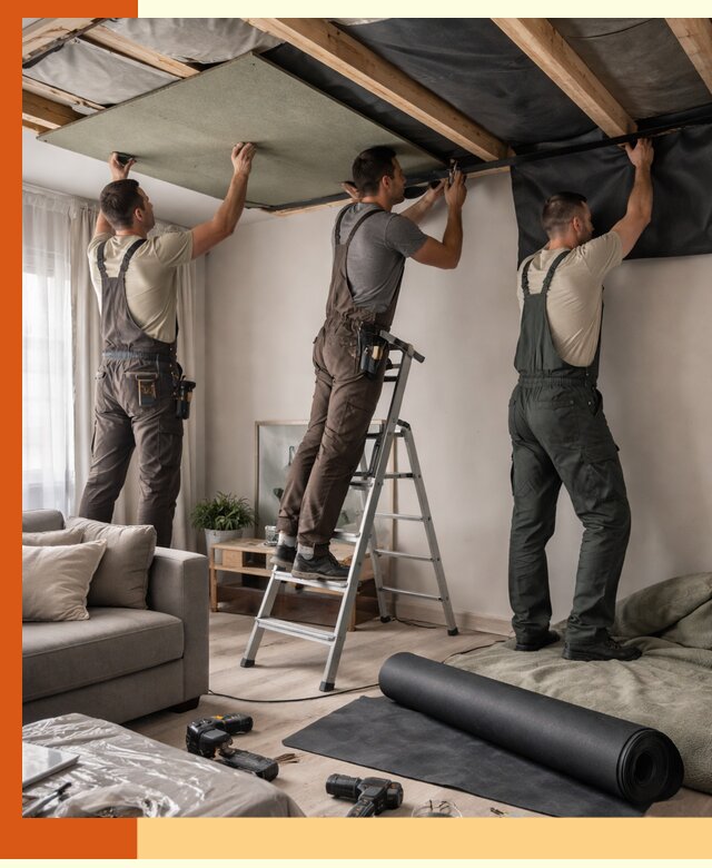 Шумоизоляция потолка в Лесозаводске — профессиональное устранение шумов